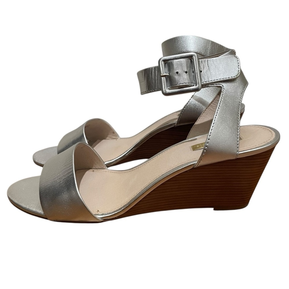 Louise Et Cie Punya Metallic Sterling Leather Wedge Sandals Ankle Strap Women 11